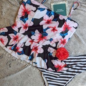 NEW Plus mixed pattern peplum tankini with straps